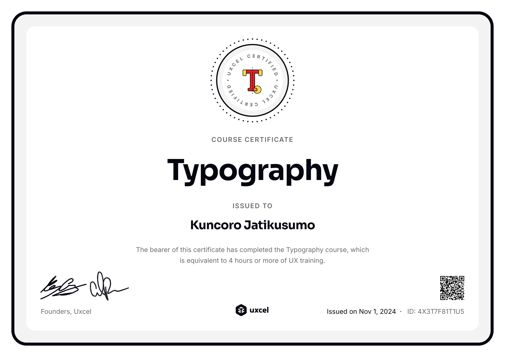Kuncoro Jatikusumo's certificate